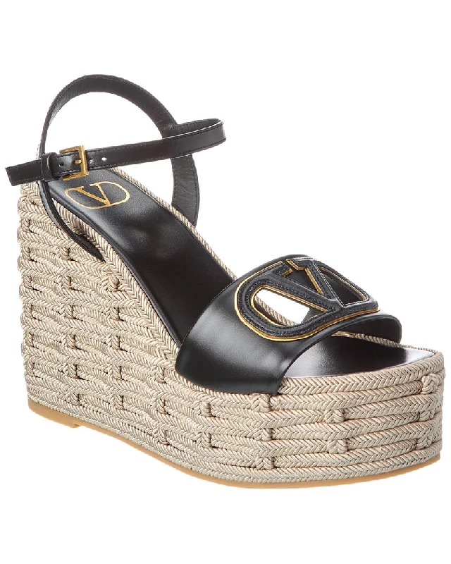 Valentino VLogo Cutout 120 Leather Wedge Sandal Comfortable Derby Style  