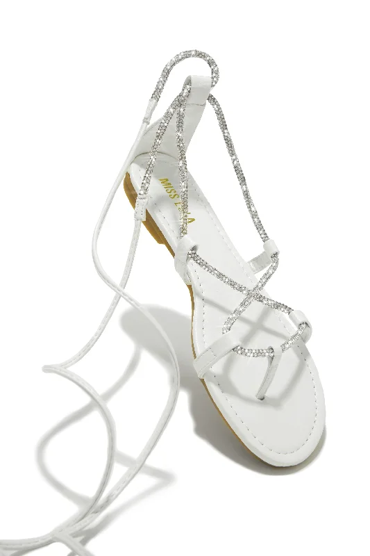 Vegas Weekend Embellished Lace Up Sandals - White Monochromatic Shoe Look  