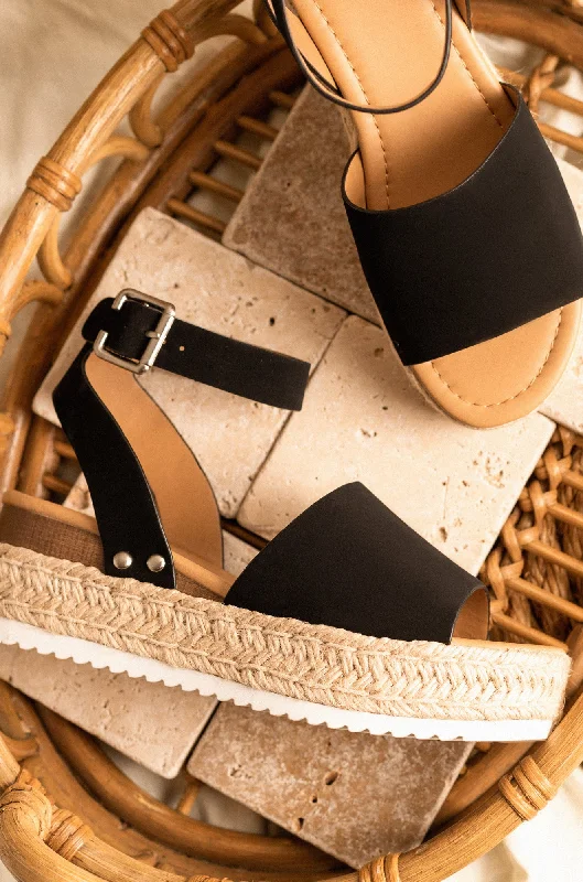 Voyage Platform Espadrille Sandals - Black Chunky Platform Sneaker Style  