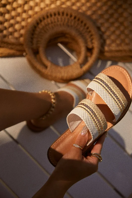 Weekend Island Flat Slip On Sandals - White Athleisure Derby Style  