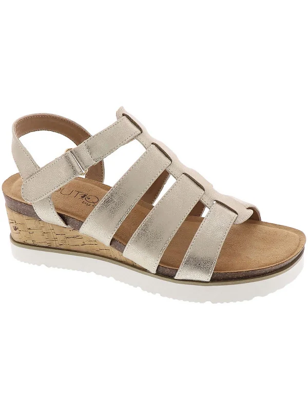 Womens Faux Leather Adjustable Wedge Sandals Mod Oxford Design  