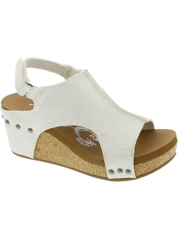 Womens Faux Leather Open Toe Wedge Sandals Ivy League Loafer Look 
