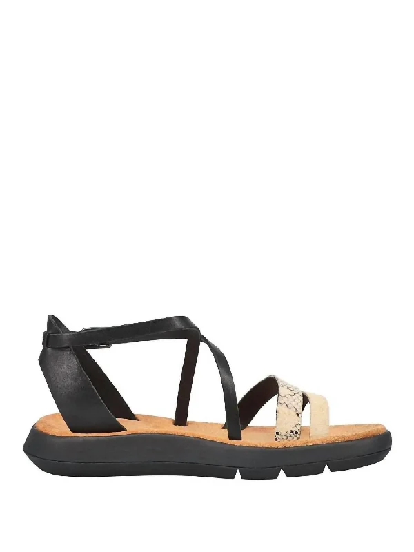 Women's Jemsa Strap Sandals In Black Combi Lea Striped Shoe Style  