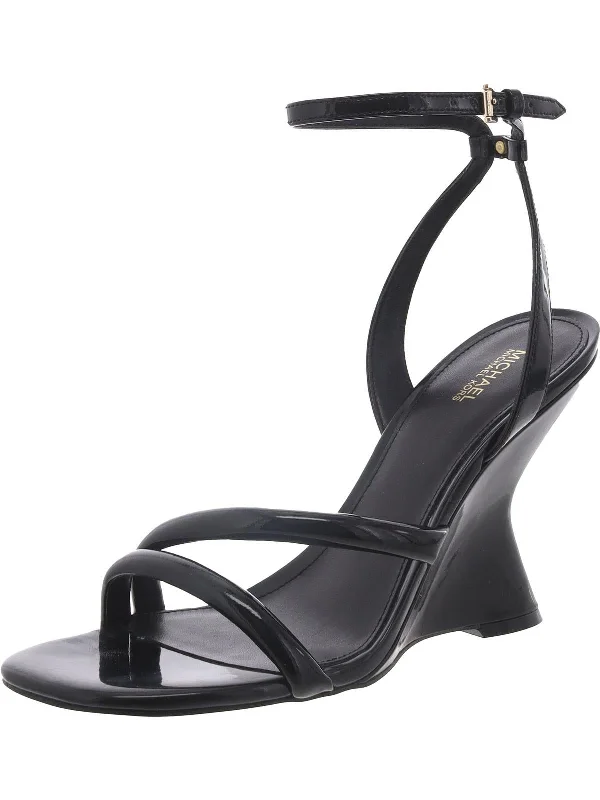 Womens Leather Ankle Strap Wedge Sandals Buckle -