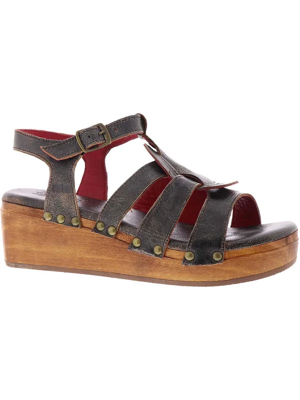 Womens Leather Wedge Heel Wedge Sandals Waterproof Hiking Boot Design  