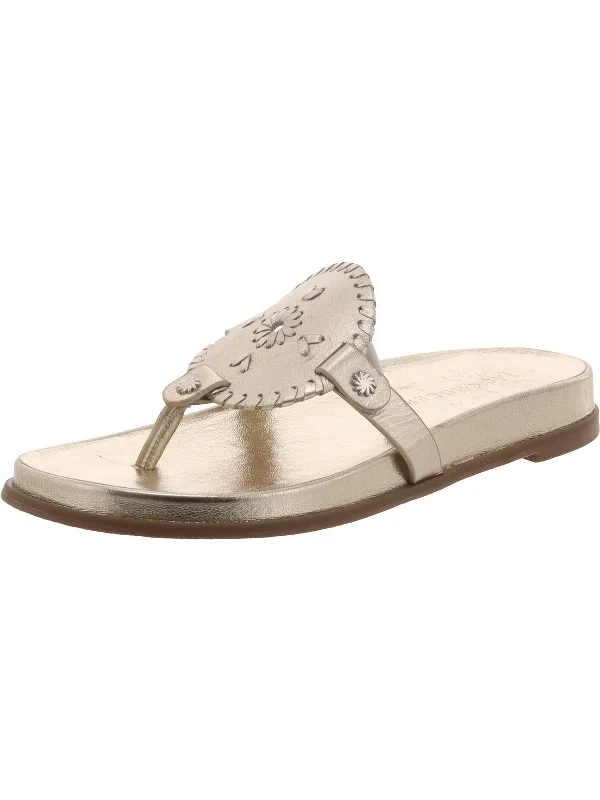 Womens Metallic Thong Flatform Sandals Single - Buckle Monk Look  