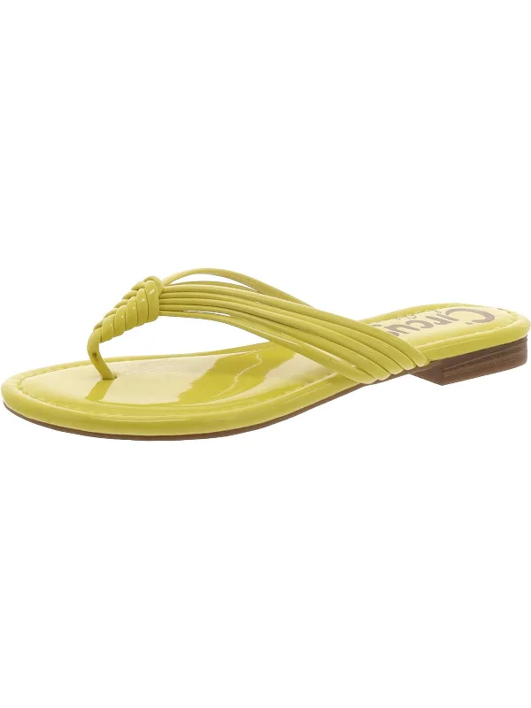 Womens Patent Thong Slide Sandals Tech - Inspired Sneaker Look  