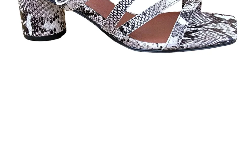 Women's Reptile Low Heeled Block Sandal In Black/white Snake Beaded Moccasin Design 