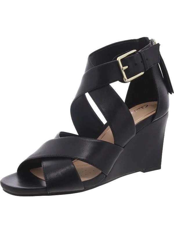 Ysabelle Jules Womens Leather Ankle Strap Wedge Sandals Memory - Foam Slipper Look  